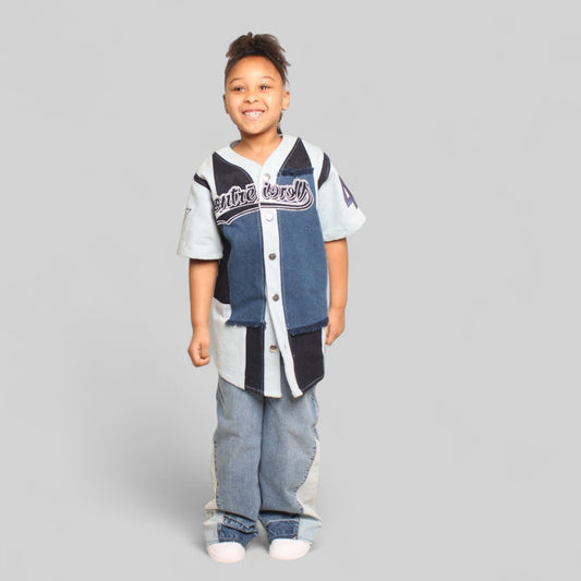 Kidz Denim Baseball Jacket - Blue